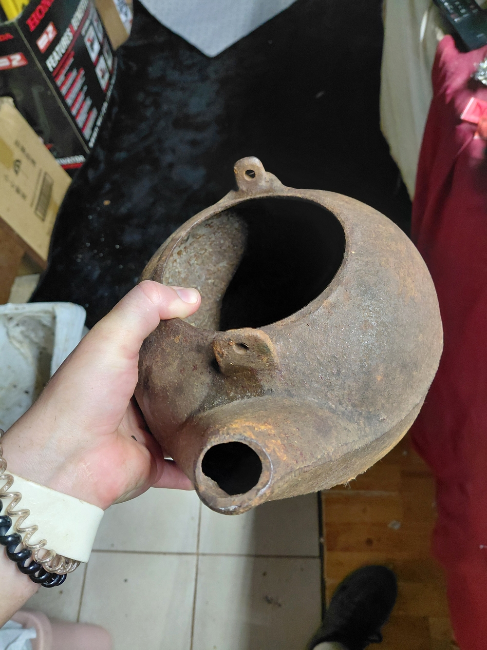 Antique Brown Cast Iron Kettle-Style Pitcher